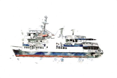 Yelkenli tekneler marina sanat illüstrasyonuna yerleştirildi.