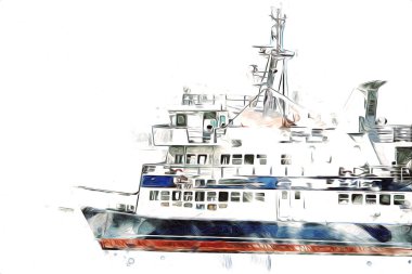 Yelkenli tekneler marina sanat illüstrasyonuna yerleştirildi.