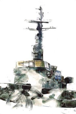 Askeri gemi, Atlantik Denizi 'nin engebeli çizimlerinden geçiyor.