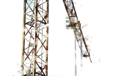 Şantiye iskelesi, klasik resim çizimi olan bir inşaat alanı.