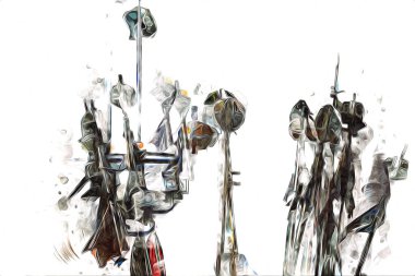 Rüzgarda dalgalanan renkli deniz yelkenli bayrakları sanat eseri çizimleri