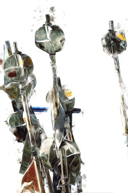 Rüzgarda dalgalanan renkli deniz yelkenli bayrakları sanat eseri çizimleri