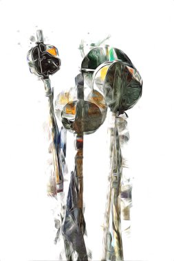 Rüzgarda dalgalanan renkli deniz yelkenli bayrakları sanat eseri çizimleri