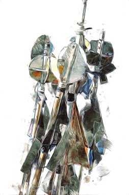 Rüzgarda dalgalanan renkli deniz yelkenli bayrakları sanat eseri çizimleri