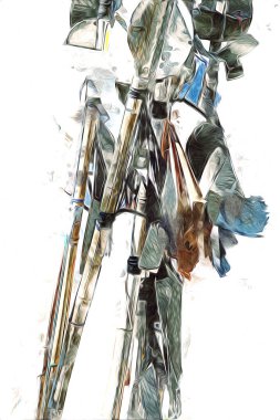 Rüzgarda dalgalanan renkli deniz yelkenli bayrakları sanat eseri çizimleri