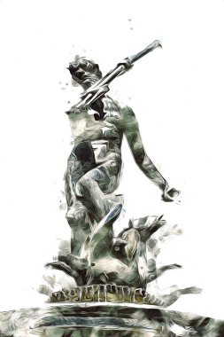 Polonya 'daki Gdansk şehrinin mimarisinin güzel bir görüntüsünün suluboya çizimi veya çizimi