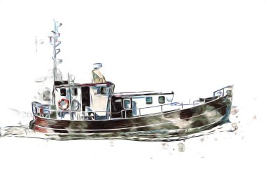 Yelkenli tekneler rıhtıma, liman sanatı illüstrasyonları klasik