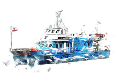 Yelkenli tekneler rıhtıma, liman sanatı illüstrasyonları klasik