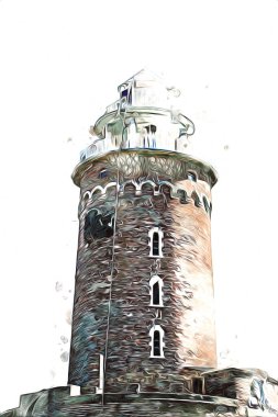 El çizimi suluboya deniz feneri illüstrasyon sanat klasiği çizimi