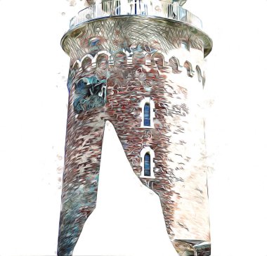 El çizimi suluboya deniz feneri illüstrasyon sanat klasiği çizimi