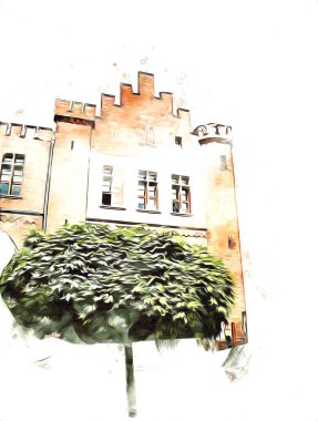 Kolobrzeg eski şehir, belediye binası, poland resim çizimi