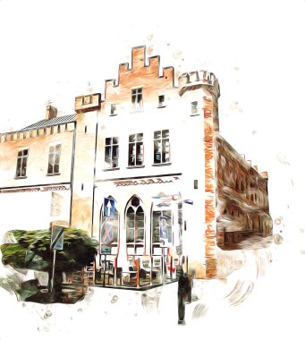 Kolobrzeg eski şehir, belediye binası, poland resim çizimi