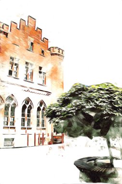 Kolobrzeg eski şehir, belediye binası, poland resim çizimi