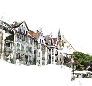 Kolobrzeg eski şehir, belediye binası, poland resim çizimi