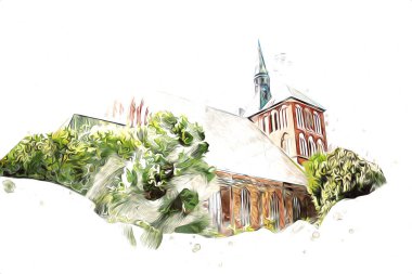 Kolobrzeg eski şehir, belediye binası, poland resim çizimi