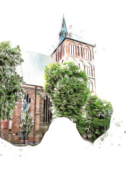 Kolobrzeg eski şehir, belediye binası, poland resim çizimi