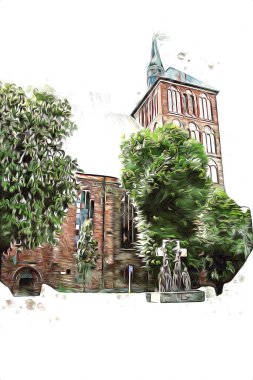 Kolobrzeg eski şehir, belediye binası, poland resim çizimi