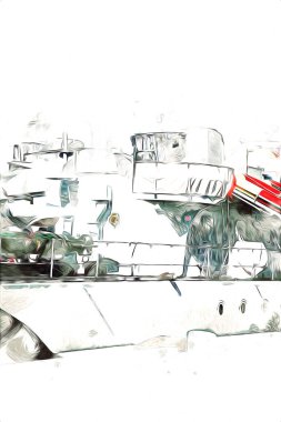 Savaş gemisi deniz illüstrasyonu antika sanat eseri çizimi