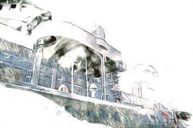 Savaş gemisi deniz illüstrasyonu antika sanat eseri çizimi