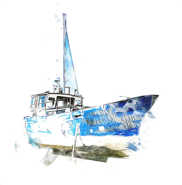 Vitorlás Hajók Tárolt Marina Art Illusztráció Szüret Retro — Stock Fotó