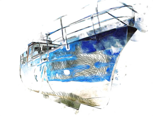 Yelkenli tekneler marina sanat illüstrasyonuna yerleştirildi.