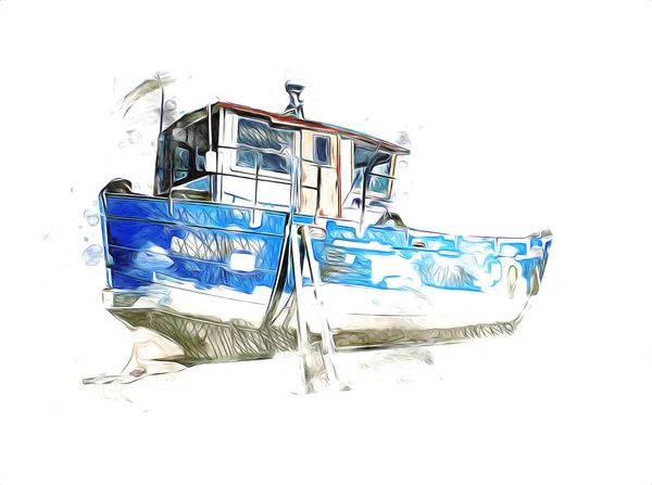 Yelkenli tekneler marina sanat illüstrasyonuna yerleştirildi.