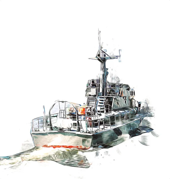 军舰通过粗糙的大西洋图解复古艺术图 — 图库照片
