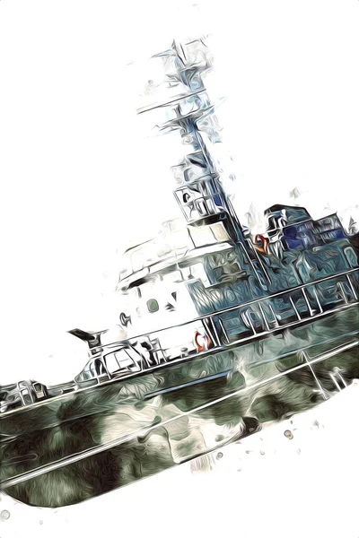 Военный Корабль Проходит Через Грубую Атлантическую Морскую Иллюстрацию Винтажного Ретро — стоковое фото