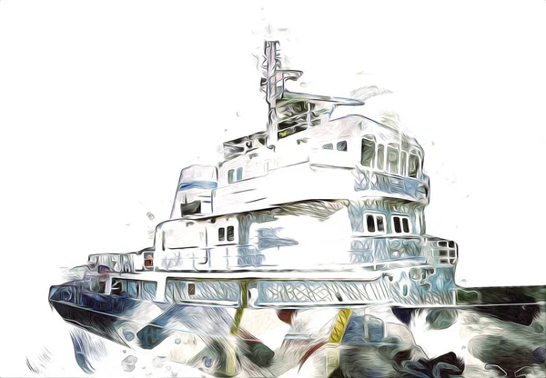 Yelkenli tekneler rıhtıma, liman sanatı illüstrasyonları klasik