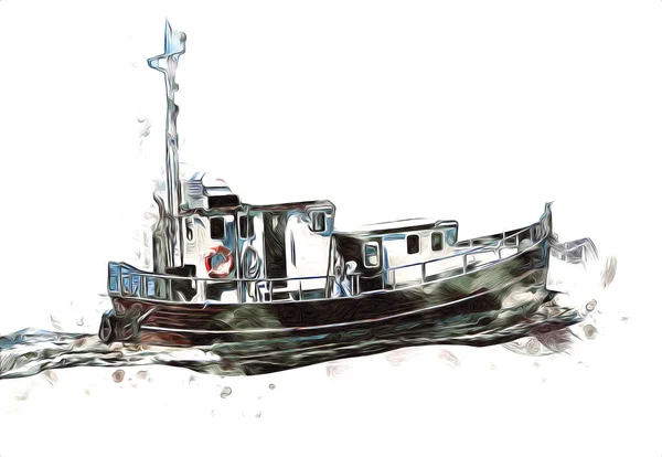 Sailing Boats Stowed Pier Harbor Art Illustration Vintage Retro — Stock Photo, Image