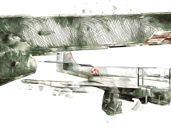 Americano Jet Fighter Aereo Disegno Illustrazione Arte Vintage — Foto Stock