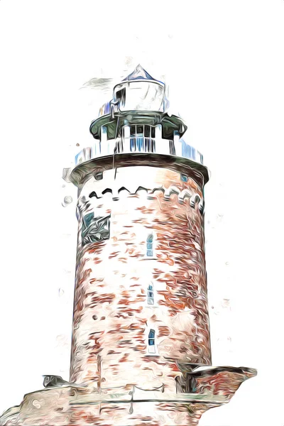 El çizimi suluboya deniz feneri illüstrasyon sanat klasiği çizimi