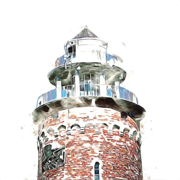 El çizimi suluboya deniz feneri illüstrasyon sanat klasiği çizimi