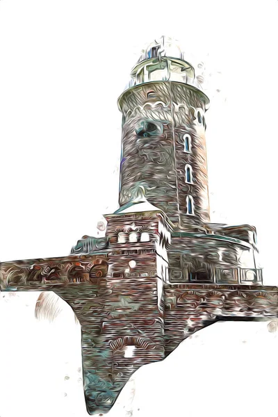 El çizimi suluboya deniz feneri illüstrasyon sanat klasiği çizimi