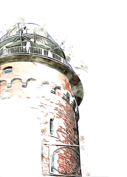 El çizimi suluboya deniz feneri illüstrasyon sanat klasiği çizimi