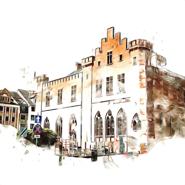 Kolobrzeg eski şehir, belediye binası, poland resim çizimi