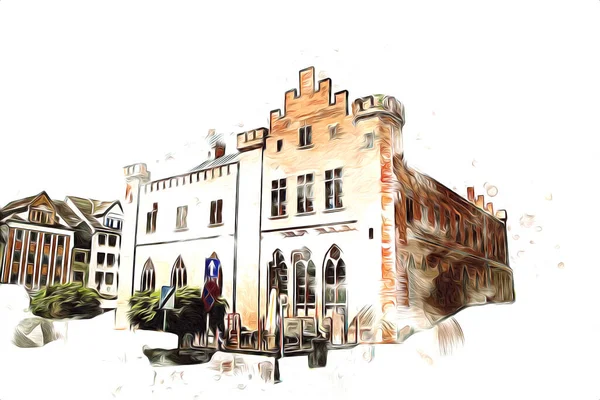 Kolobrzeg eski şehir, belediye binası, poland resim çizimi