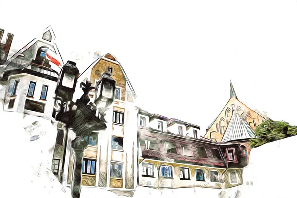 Kolobrzeg eski şehir, belediye binası, poland resim çizimi