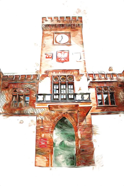 Kolobrzeg eski şehir, belediye binası, poland resim çizimi