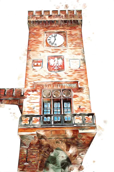 Kolobrzeg eski şehir, belediye binası, poland resim çizimi