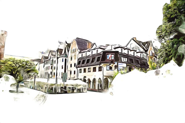 Kolobrzeg eski şehir, belediye binası, poland resim çizimi