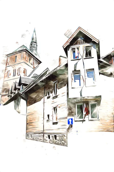 Kolobrzeg eski şehir, belediye binası, poland resim çizimi