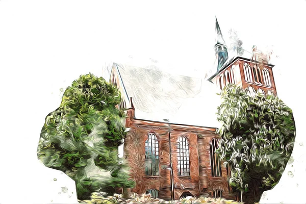 Kolobrzeg eski şehir, belediye binası, poland resim çizimi