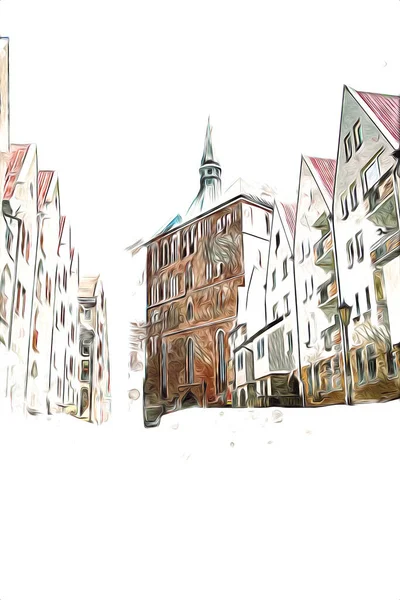 Kolobrzeg eski şehir, belediye binası, poland resim çizimi