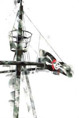 Korsan bayrağında kafatası ve kemikler, resim çizimi klasik