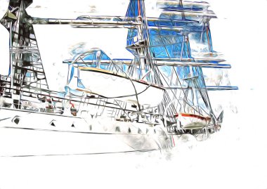 Antika tekne deniz motifi el yapımı sanat eseri çizimi