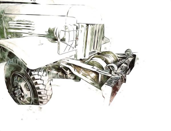 Páncélozott Jármű Műszaki Katonai Teherautó Művészet Illusztráció Elszigetelt Vázlat — Stock Fotó