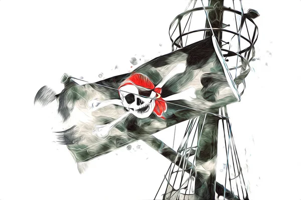 海賊旗の上の頭蓋骨と骨 アートイラストのスケッチヴィンテージ — ストック写真