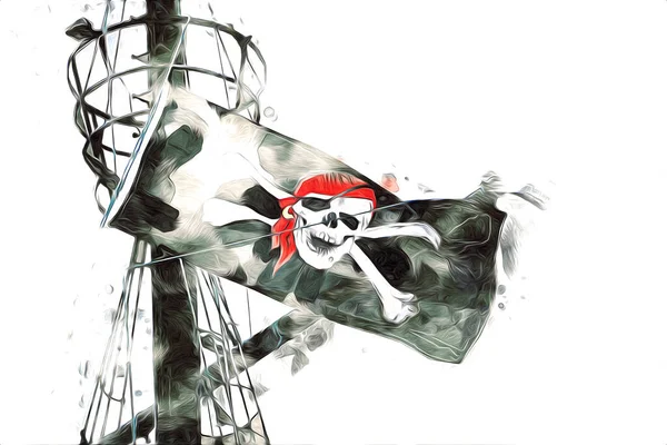 Calavera Huesos Una Bandera Pirata Ilustración Arte Dibujo Boceto Vintage —  Fotos de Stock