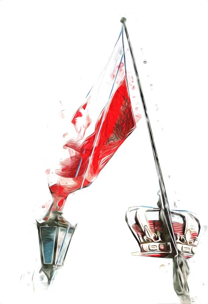 Polen Schwenkt Flagge Auf Isoliertem Hintergrund Kunst Illustration Zeichnung Jahrgang — Stockfoto